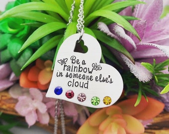 Semi colon / Awareness Necklace / Motivational Jewelry / Semicolon Necklace / Semicolon Jewelry / Gift for Her / Rainbow / Hand Stamped