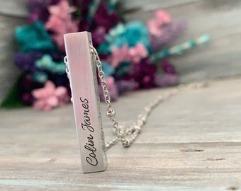 Cube Necklace - Bar Necklace - Personalized Hand Stamped Necklace