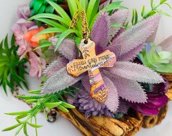 Religious Jewelry / Confirmation Gift / Graduation Necklace / Gifts for Her / Cross Necklace / Faith can move mountains Flame painted Copper