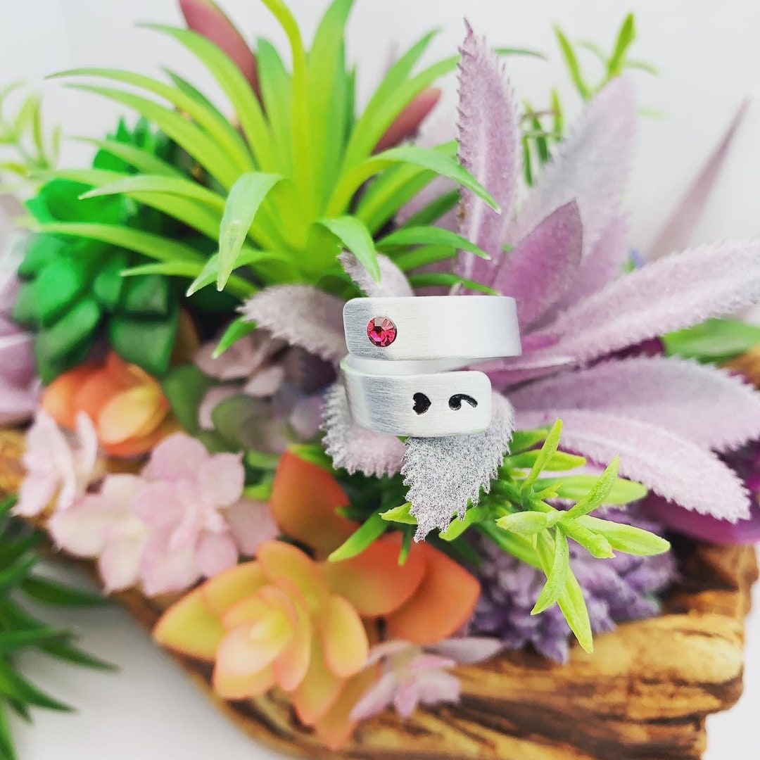 Heart Semicolon Ring Semicolon Jewelry Heart Colon Ring Hand Stamped ...