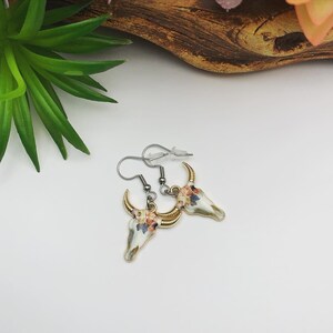 Longhorn Earrings, Enamel Earrings, Cow, Bull, Decorative Long Horn Earring Set