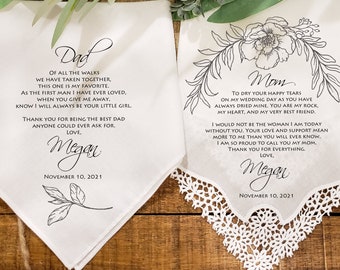 Mother and Dad of the Bride handkerchief Set from the Bride, Lace Wedding handkerchief from daughter, Parent gifts from bride,Mum gift-MOB1S