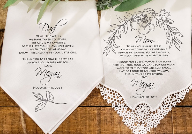 Mother and Dad of the Bride handkerchief Set from the Bride, Lace Wedding handkerchief from daughter, Parent gifts from bride,Mum gift-MOB1S 