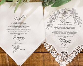 Mother and Dad of the Bride handkerchief Set from the Bride, Wedding handkerchief from daughter, Parent gifts from bride, Mum gift-MOB1S