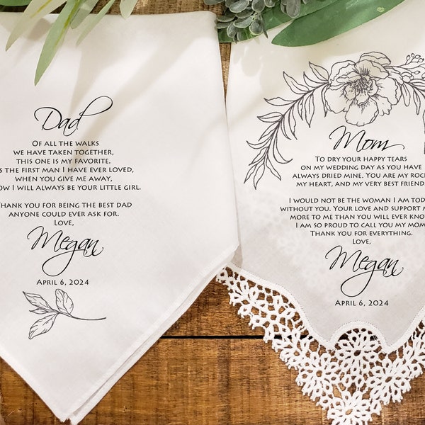 Mother and Dad of the Bride handkerchief Set from the Bride, Wedding handkerchief from daughter, Parent gifts from bride, Mum gift-MOB1S