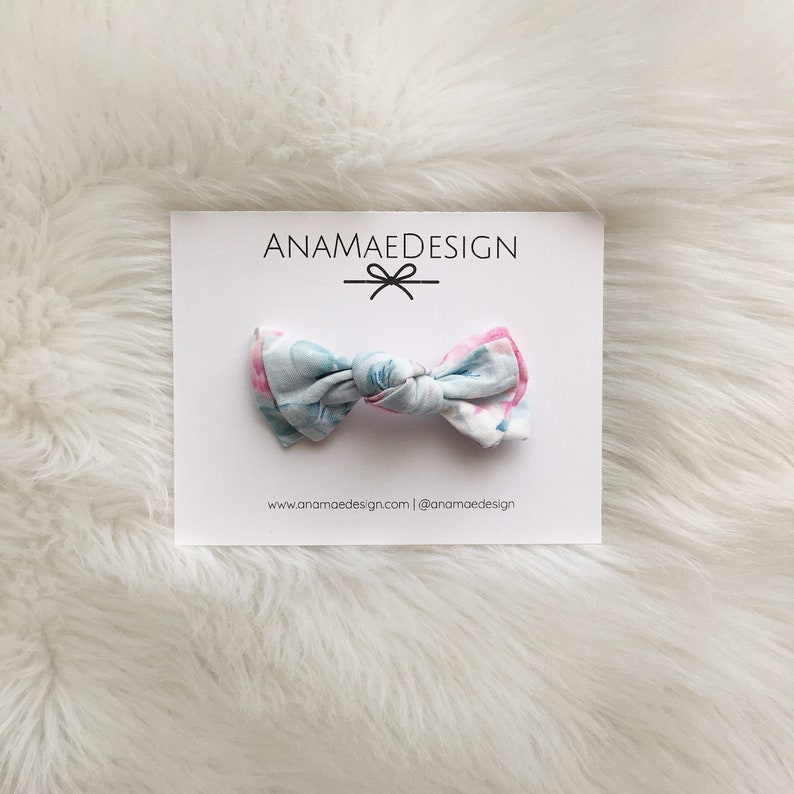 Blue and Pink Floral Bow