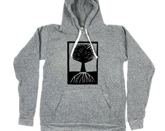 Illustrated Tree Hoodie - Tree Pullover Hoodie - Heather Grey  Hoodie - In Small, Medium, Large, XL