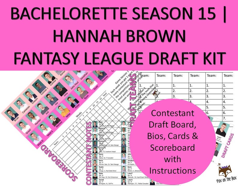 Bachelorette Hannah Year 15 Myth League Draft Package Printable Scoreboard, Playing cards, Bios, Workers Parody Match Electronic Down load graphic about Printable Draft Board called Bachelorette Hannah Period 15 Myth League Draft Package Printable Scoreboard, Playing cards, Bios, Employees Parody Match Electronic Down load