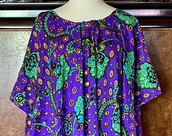 1960s Liberty House Barkcloth Psychedelic Caftan Coverup O/S