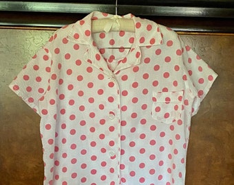 1950s Seersucker Polka Dot Pajama Set L/XL