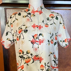 1950s Japanese Rayon Asian Print Top M