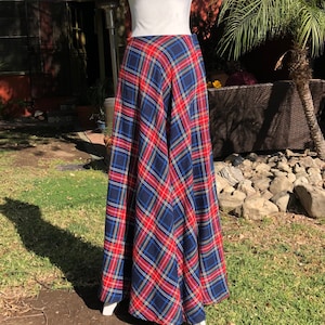 1970s Victorian Steampunk Tartan Maxi Skirt W 28