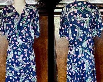 1940s Rayon Floral Dressing Gown L