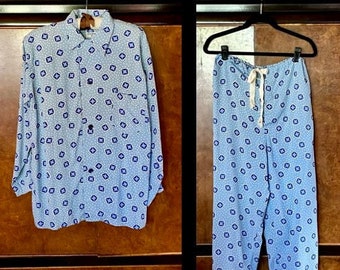 1940s MCM Atomic Print Textron Rayon Mens Pajamas M/L