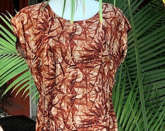 1950s Rayon Bamboo Print Tiki Dress L