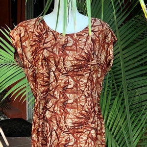 1950s Rayon Bamboo Print Tiki Dress L