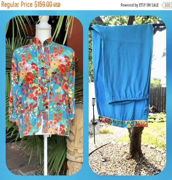 SALE 1950s Japanese Rayon Chinoiserie Pajama Set M