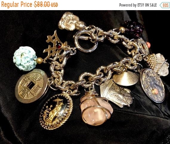 SALE 1950s Mid Century Chinoiserie Charm Bracelet