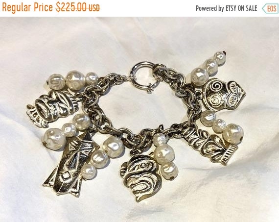 SALE 1950s MCM Tiki Tribal Charm Bracelet