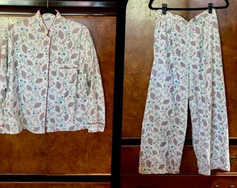 1940s Betsy Ellen Asian Fan Flannel Pajamas L