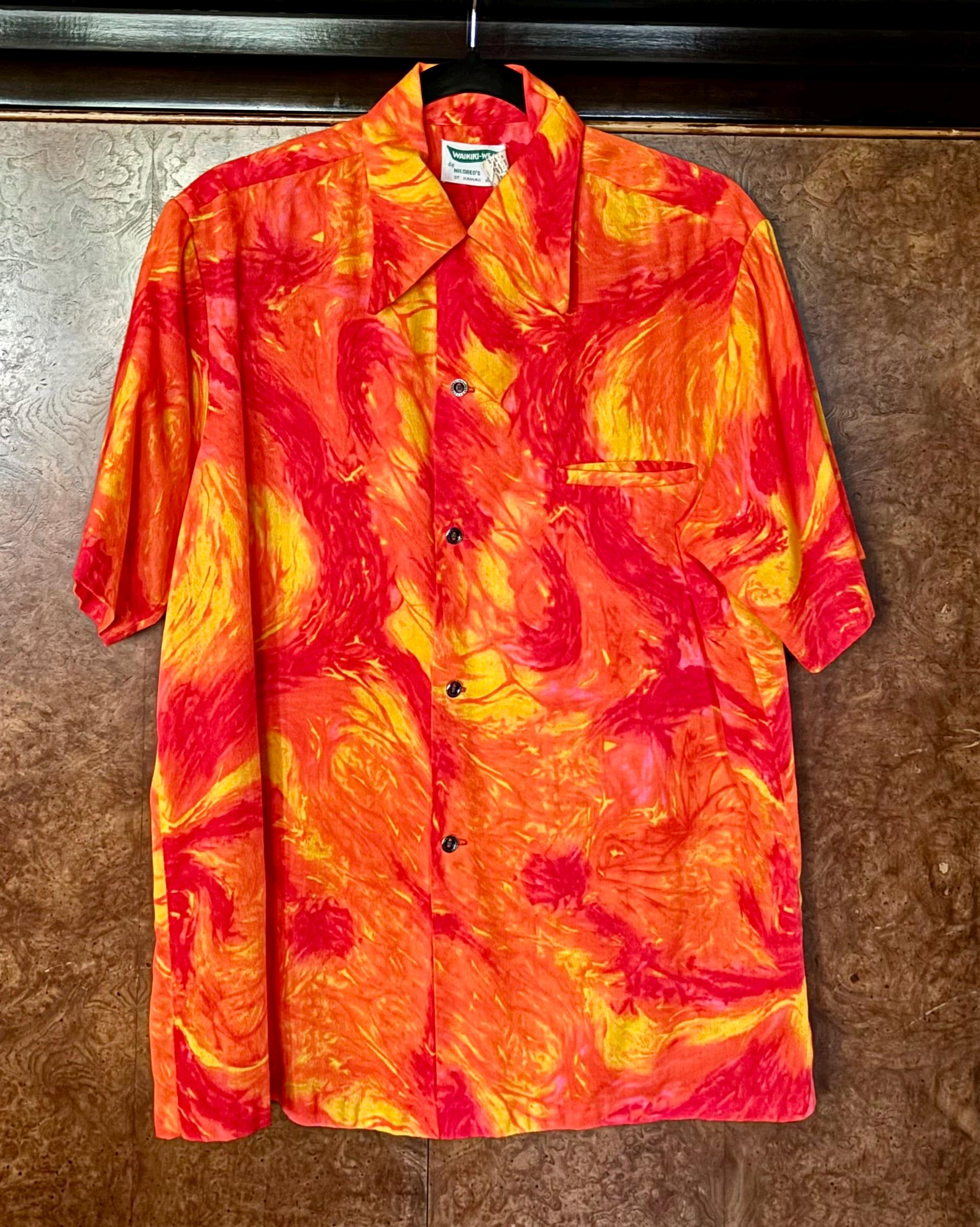 1960s 70s Psychedelic Acrylic Barkcloth Hawaiian Shirt Mildreds 