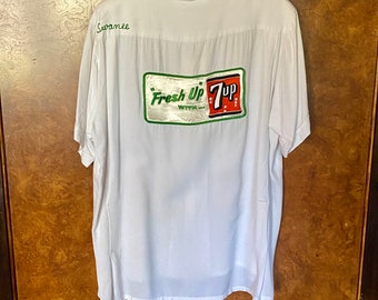 1950s White Rayon Bowling Shirt 7 UP ML