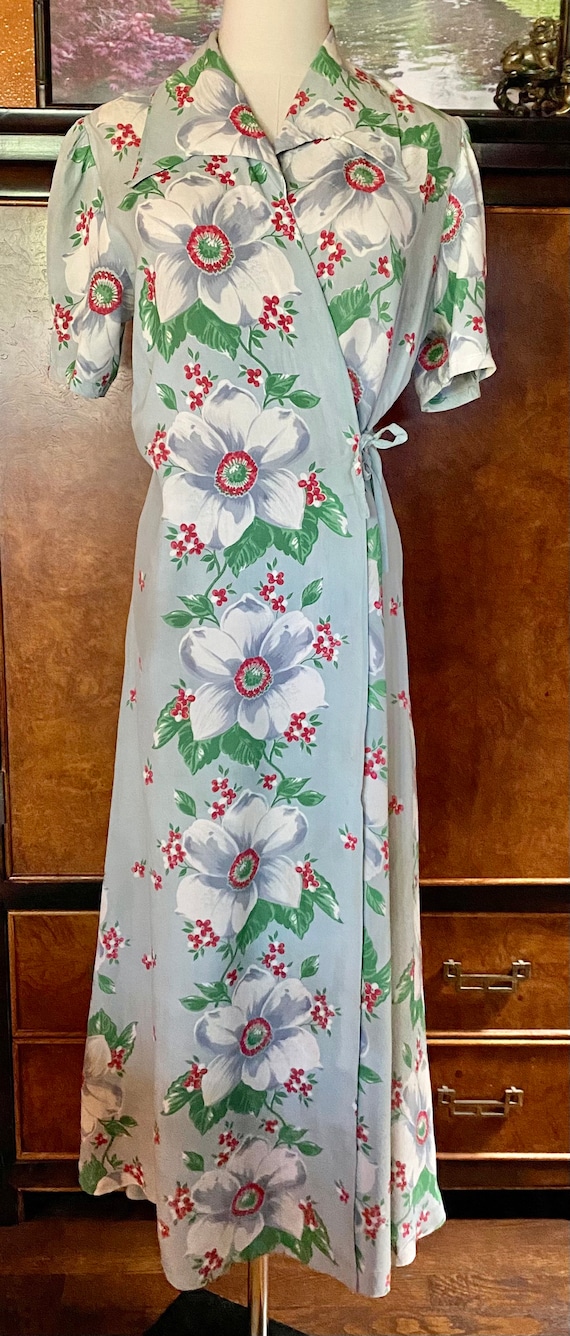 1930s Silky Rayon Floral Dressing Gown S/M - image 3