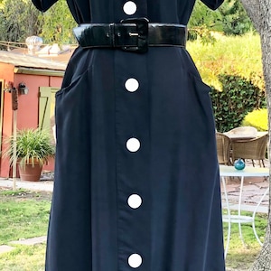 1950s Black Rayon Victory Dress XL