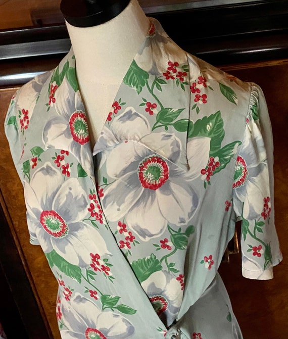 1930s Silky Rayon Floral Dressing Gown S/M - image 6