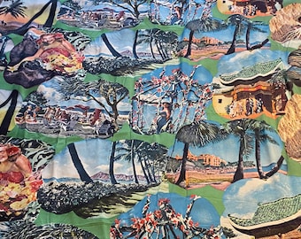 Wow! Rare 1940s Hand Printed Cold Rayon Hawaiian Original Photo Print Fabric  2.5+ Yards