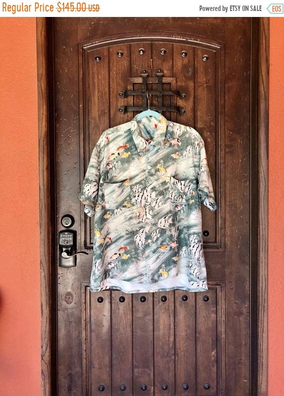 SALE 1950s Penneys Rayon Underwater Print Hawaiian
