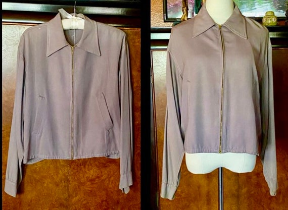 1940s Sharkskin Rayon Gaberdine Jacket ML - image 1