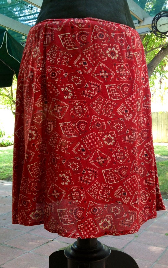 Vintage red rayon crepe bandana print skirt by Lo… - image 2