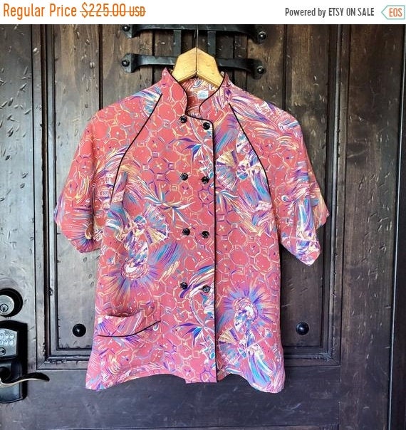 SALE 1940s Rare Cold Rayon Asian Print Pajama top