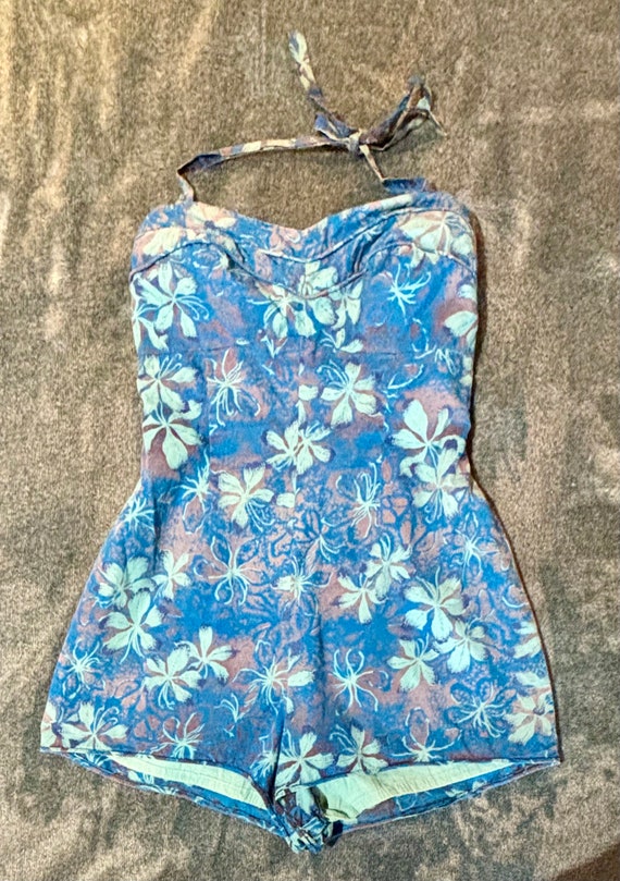 1950s Blue Hawaiian Swimsuit Playsuit Tori Richard
