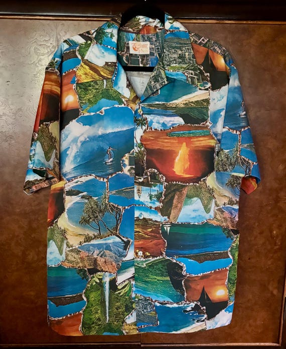 1970s Iolani Liberty House Photoprint Hawaiian Shirt L