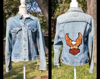 1970s Original Levi’s Denim Jacket Harley Davidson Eagle Patch M