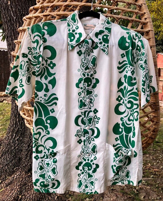 SALE 1940s Rare Kamehameha Hawaiian Cabana Shirt M