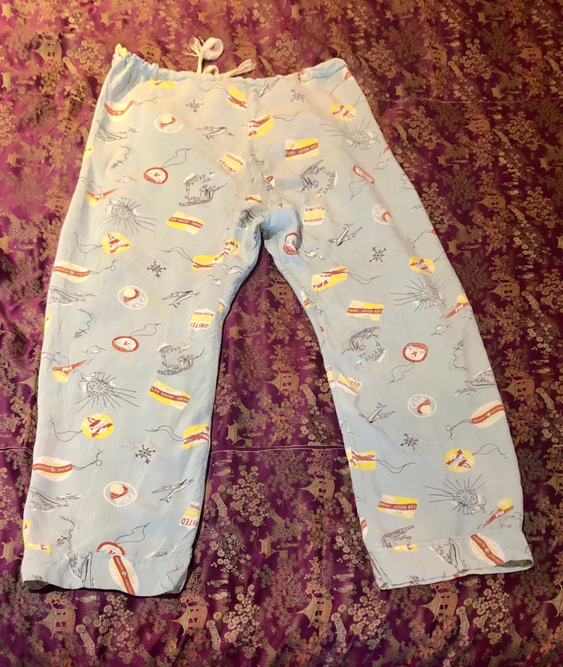 SALE 1950s Mid Century American Airline Rayon Pajama Bottoms M