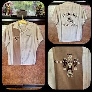 1950s Original Rayon Tiki Bowling Shirt S/M
