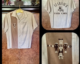 1940s - 50s Vintage Rayon Bowling Shirt / Size - Extra Large