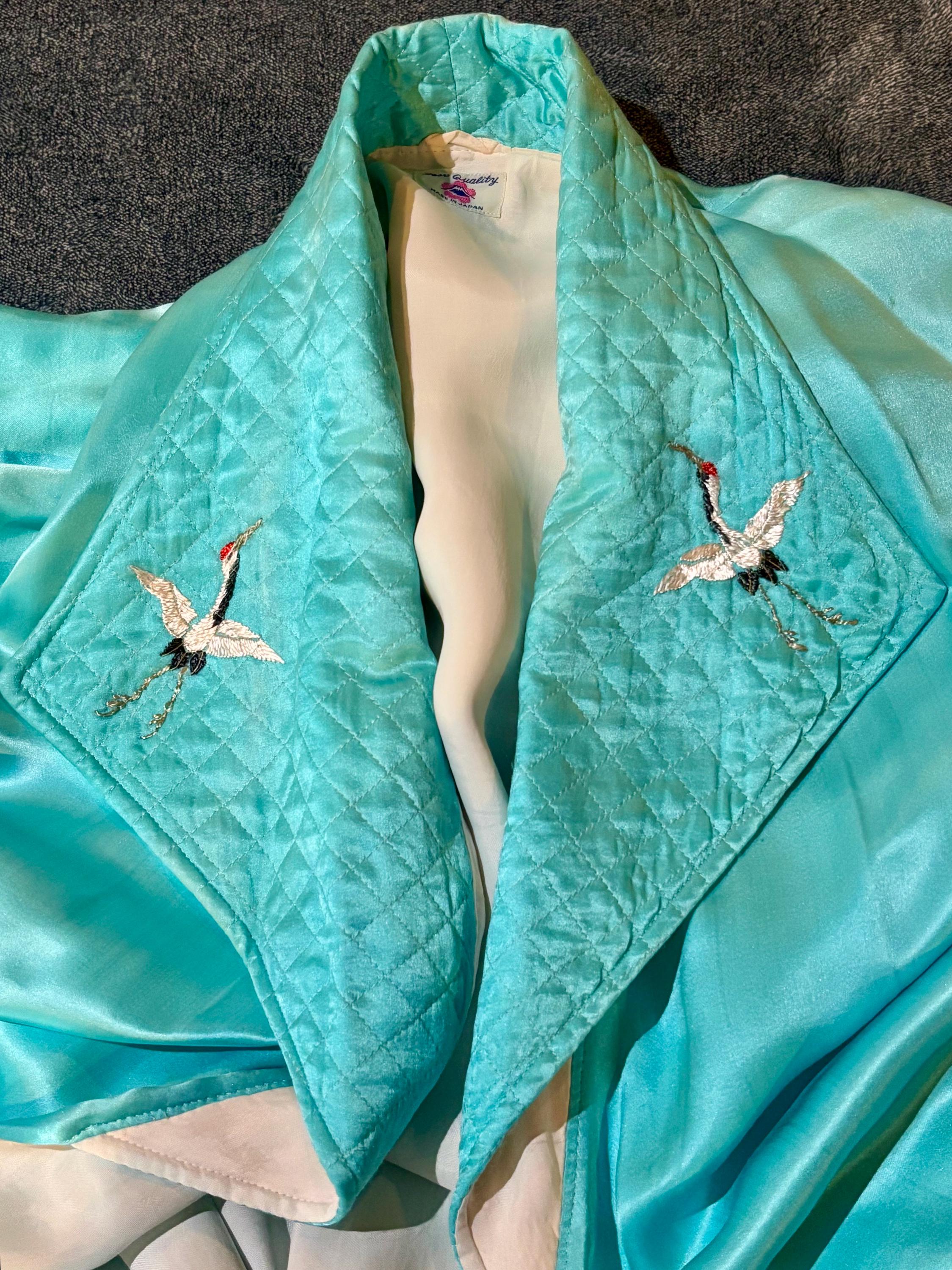 1950s Silk Japanese Robe: Embroidered Cranes, Quilted Details - Etsy