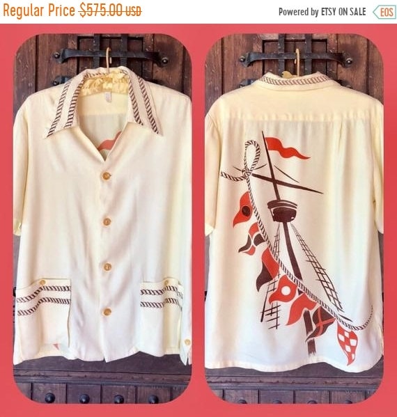 SALE 1940s Rayon Catalina Hawaiian Pirate Nautical