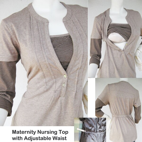 Vêtements de maternité JENNY / Nursing Tops pour l'allaitement maternel / neuf taille moka / réglable / vêtements d'allaitement