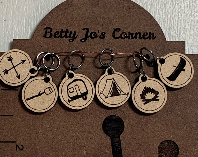 Let's go camping!  Stitch Markers for Knitting and Crocheting   Set of 6