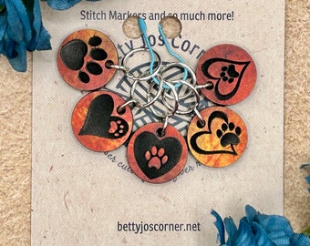 Adorable Handmade Paw Print Stitch Markers - Set of 5 for Knit & Crochet