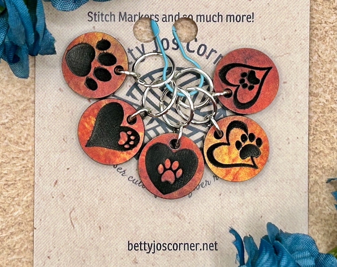 Adorable Handmade Paw Print Stitch Markers - Set of 5 for Knit & Crochet