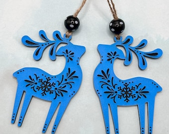 Unique Scandinavian Christmas Ornament set for Your Tree. Rustic with wood bead