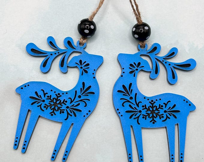 Unique Scandinavian Christmas Ornament set for Your Tree. Rustic with wood bead