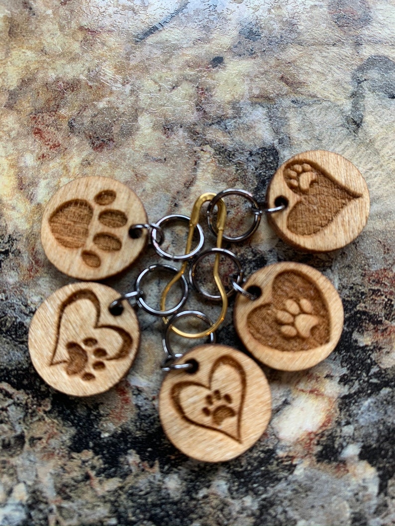 Paws of Love wood stitch markers for crocheting or knitting